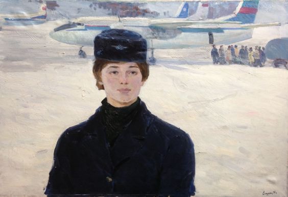 «Портрет героини комсомолки бортпроводницы Н.Курченко» 1971 - Самохин Владимир Калистратович