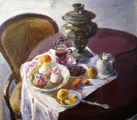 «Натюрморт с самоваром» 1970 е - Толкунов Егор Егорович