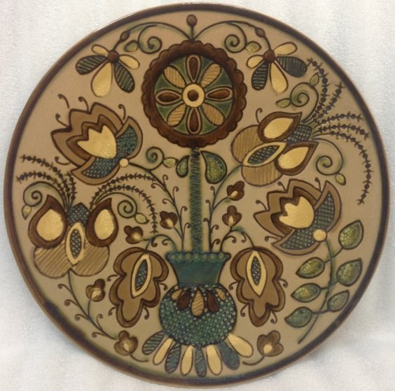 Декоративная тарелка «Цветочный орнамент Вазон» ЛКСФ 1960 е - Декоративная тарелка «Цветочный орнамент Вазон» ЛКСФ