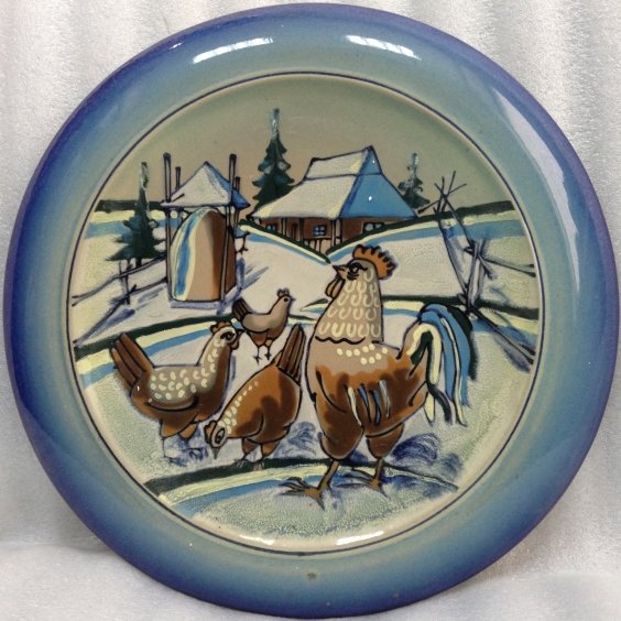 Декоративная тарелка «Петух и семейство» ЛКСФ 1970 е - Декоративная тарелка «Петух и семейство» ЛКСФ