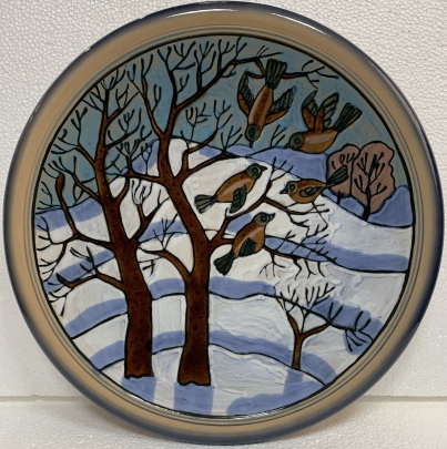 Декоративная тарелка «Снегири» ЛКСФ, авторская 1960 е - Береза Зиновий
